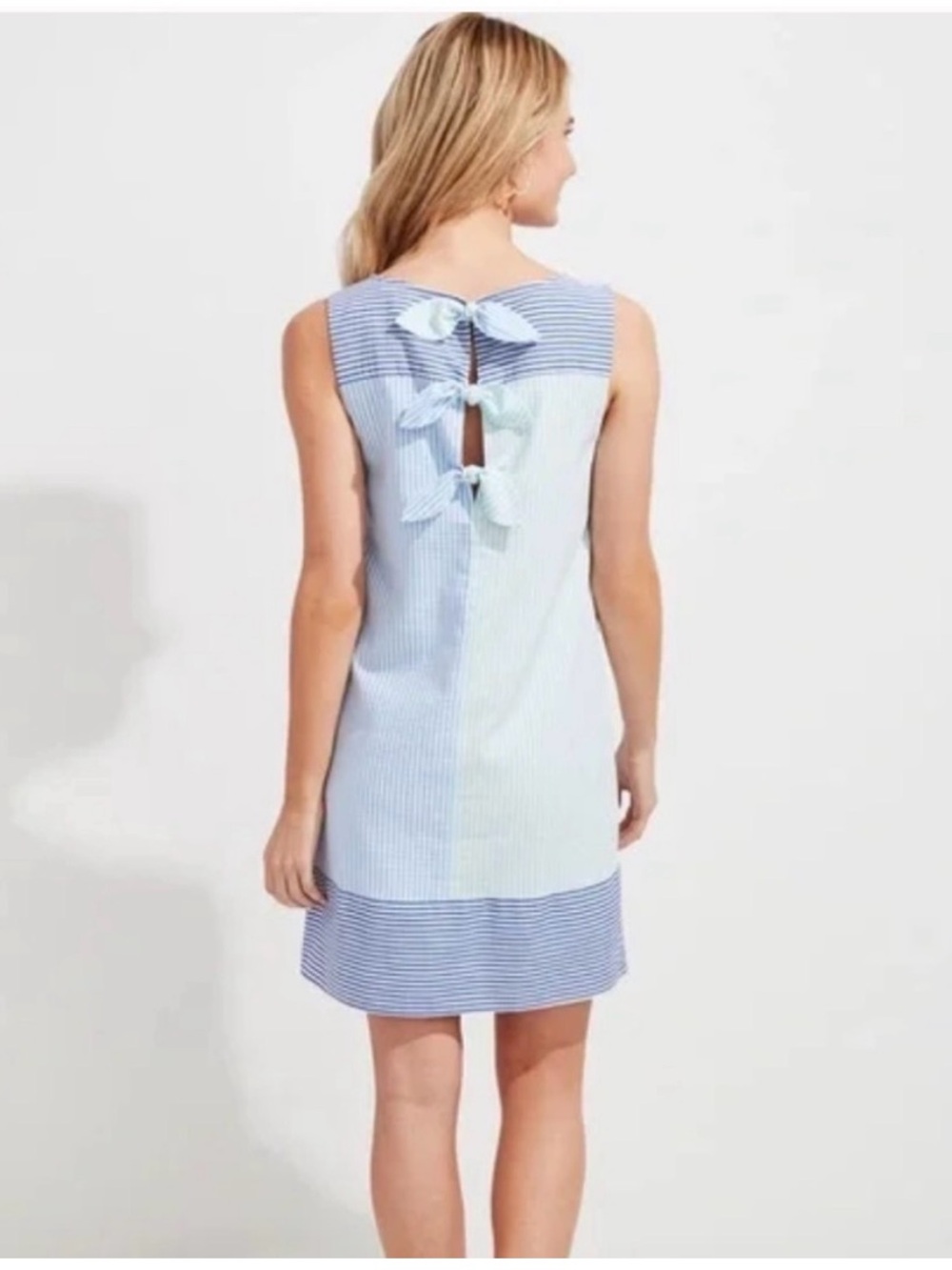 Vineyard Vines stripe bow back Kentucky Derby dress size 14 blue green white NWT